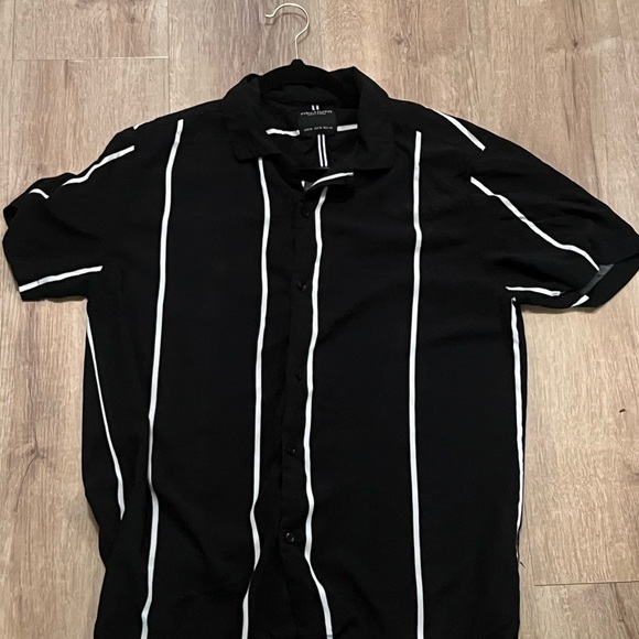 Denim And Flower Men’s Black and White Striped Casual Button Up Shirt Medium - Picture 3 of 5